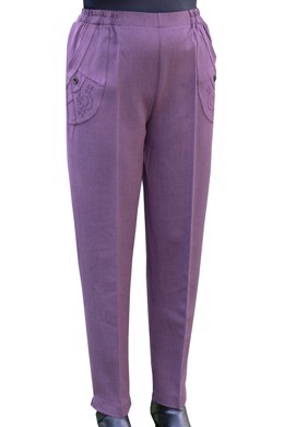 Carla bukser med elastik i taljen i lys blomme - Pasform Karen